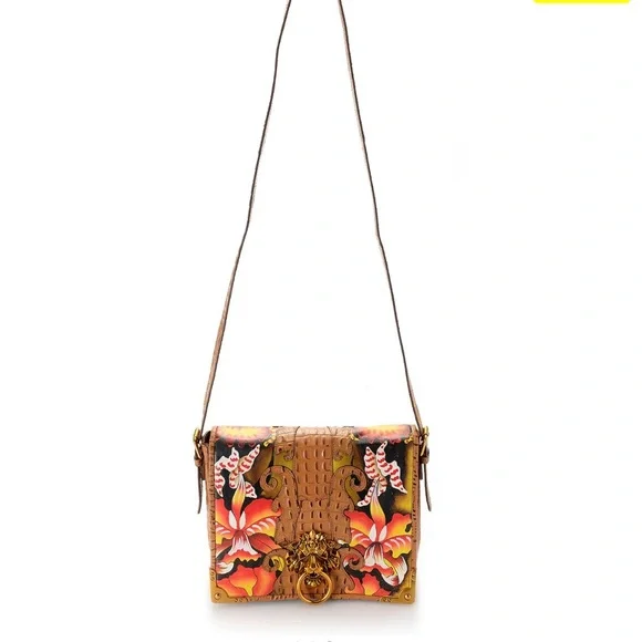 NWT - Beautiful Sharif Safari Orchid Flap-Over Crossbody with Lion's Head Detail
